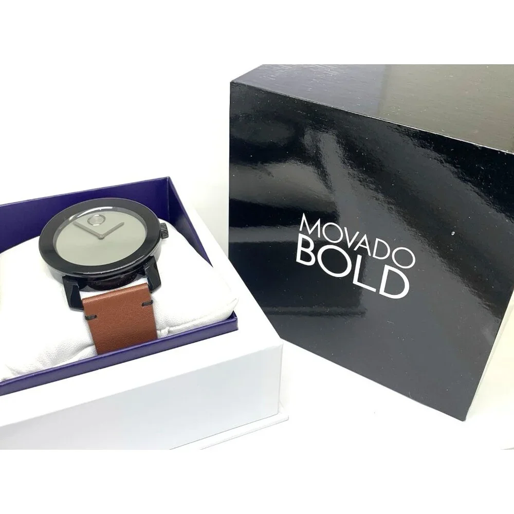 Movado Men's Watch 3600442 Bold Swiss Quartz Gray Dial 42mm Brown Leather Strap